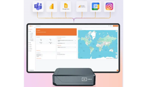 A promotional graphic that shows the integrations available for a YoDeck media player.